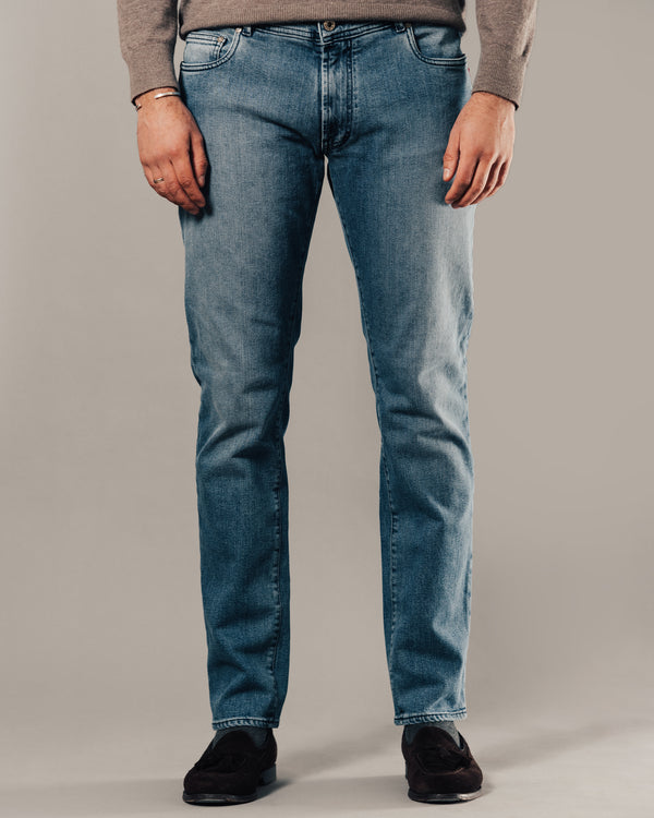 Rota Sport Four Seasons Light blue denim cotton 5 pockets trousers Vendita Economica