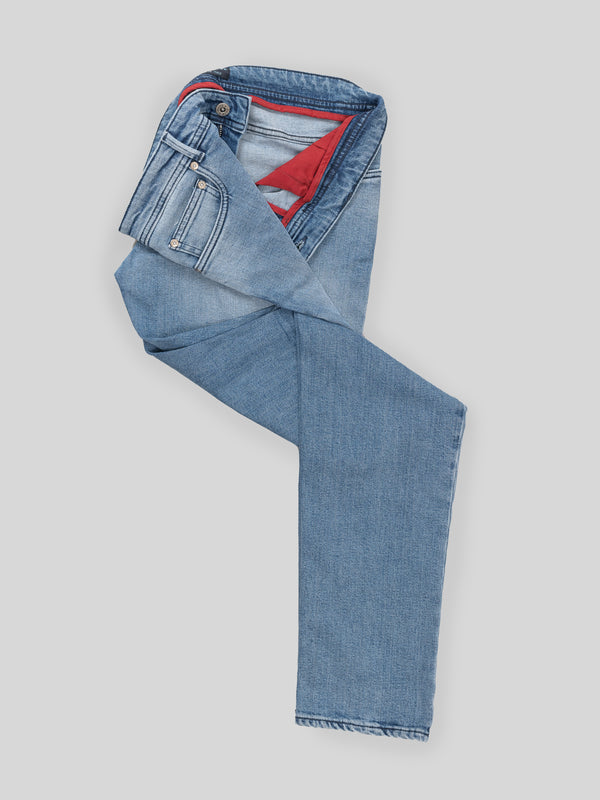 Rota Sport Four Seasons Light blue denim cotton 5 pockets trousers Vendita Economica
