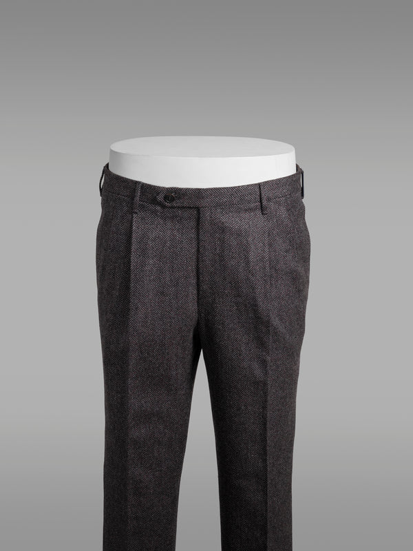 Rota Winter Grey melange herringbone wool cashmere trousers