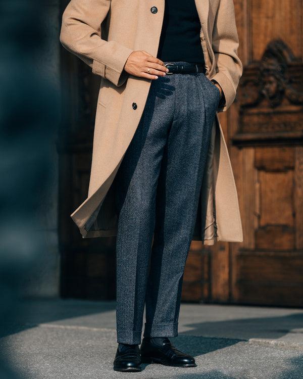 Rota Winter Light blue herringbone wool cashmere trousers Qualità Garantita