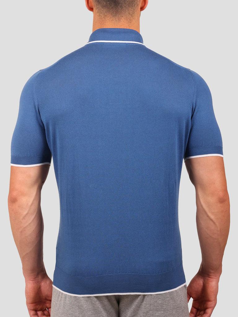 Svevo Maglia Polo 80% Cotone - 20% Seta Blu e Bianca Qualità