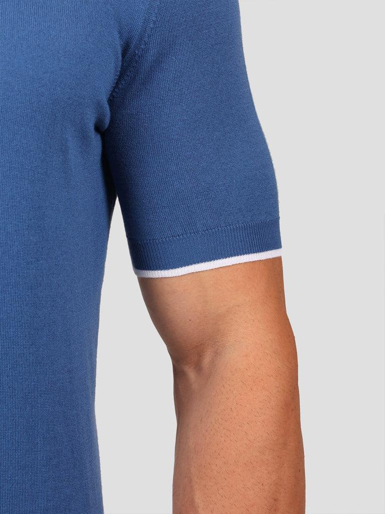 Svevo Maglia Polo 80% Cotone - 20% Seta Blu e Bianca Qualità