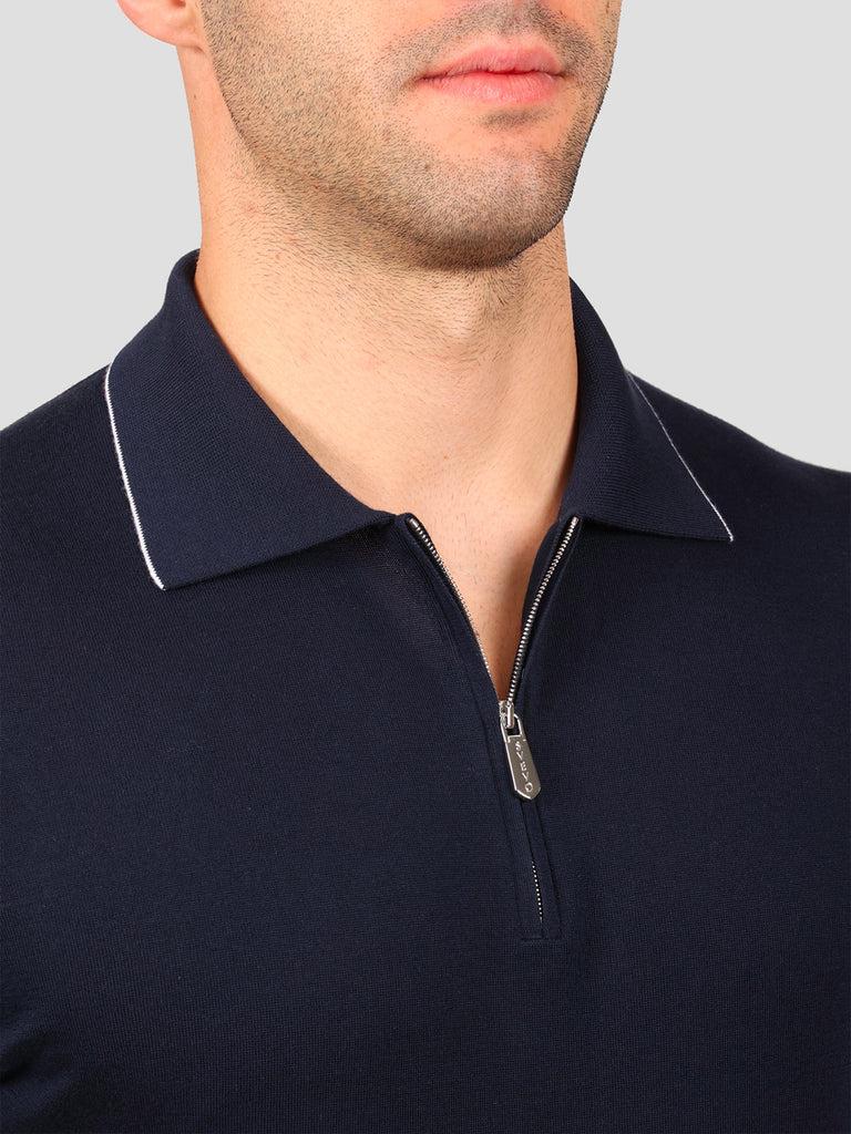 Svevo Maglia Polo con Zip 100% Cotone Supersoft Blu Spedizione Gratuita