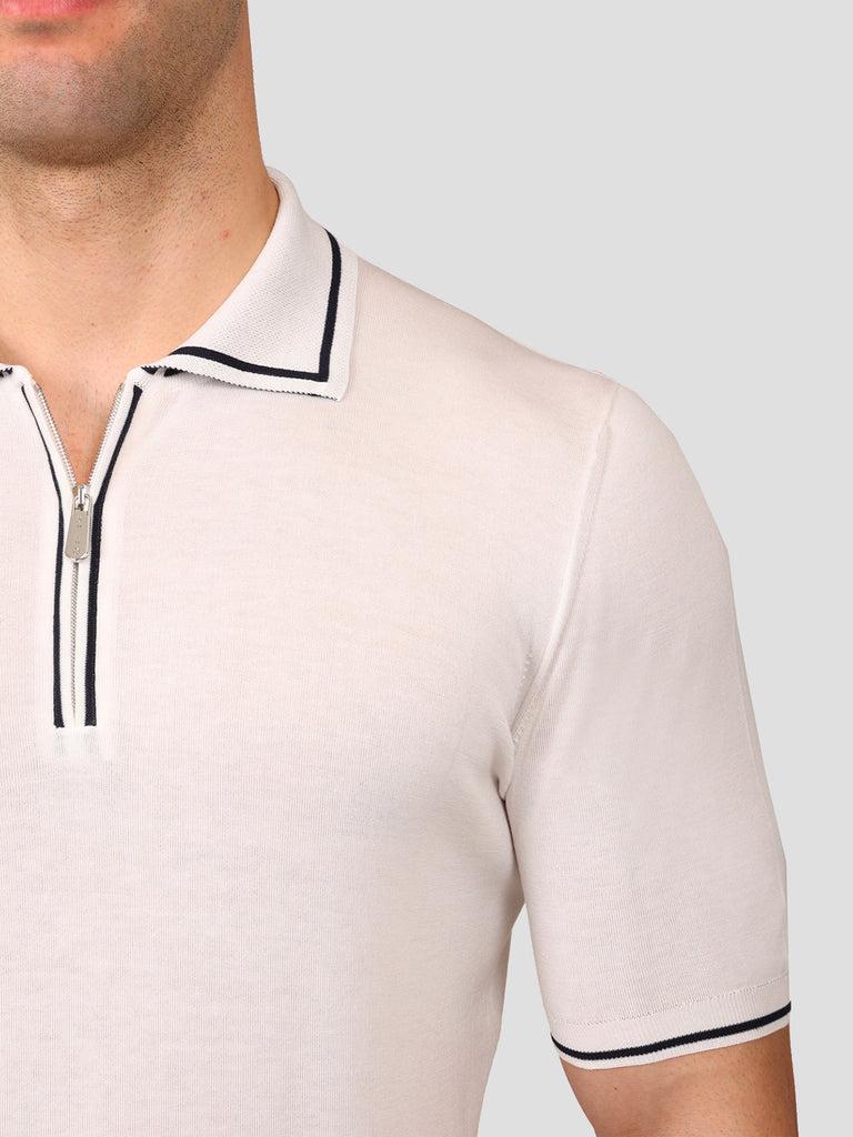 Svevo Maglia Polo con Zip 100% Cotone Makò Panna Consegna Veloce