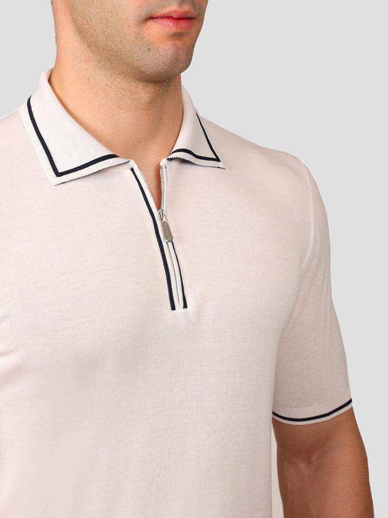 Svevo Maglia Polo con Zip 100% Cotone Makò Panna Consegna Veloce