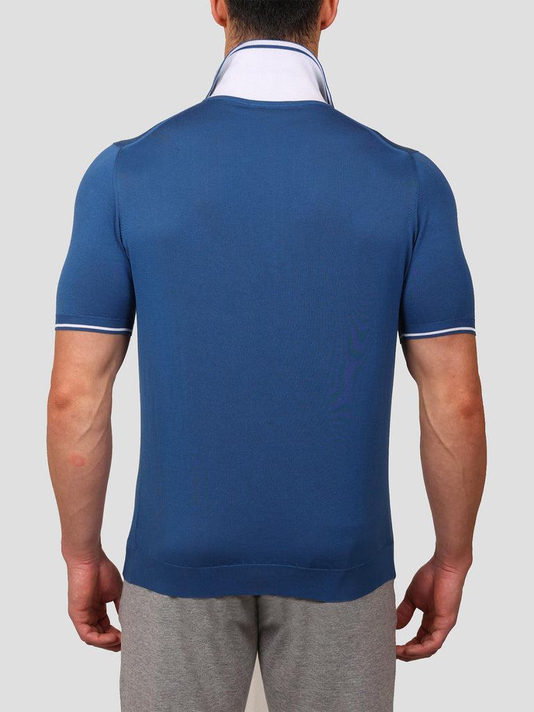 Svevo Maglia Polo con Zip 100% Cotone Makò Blu Novità