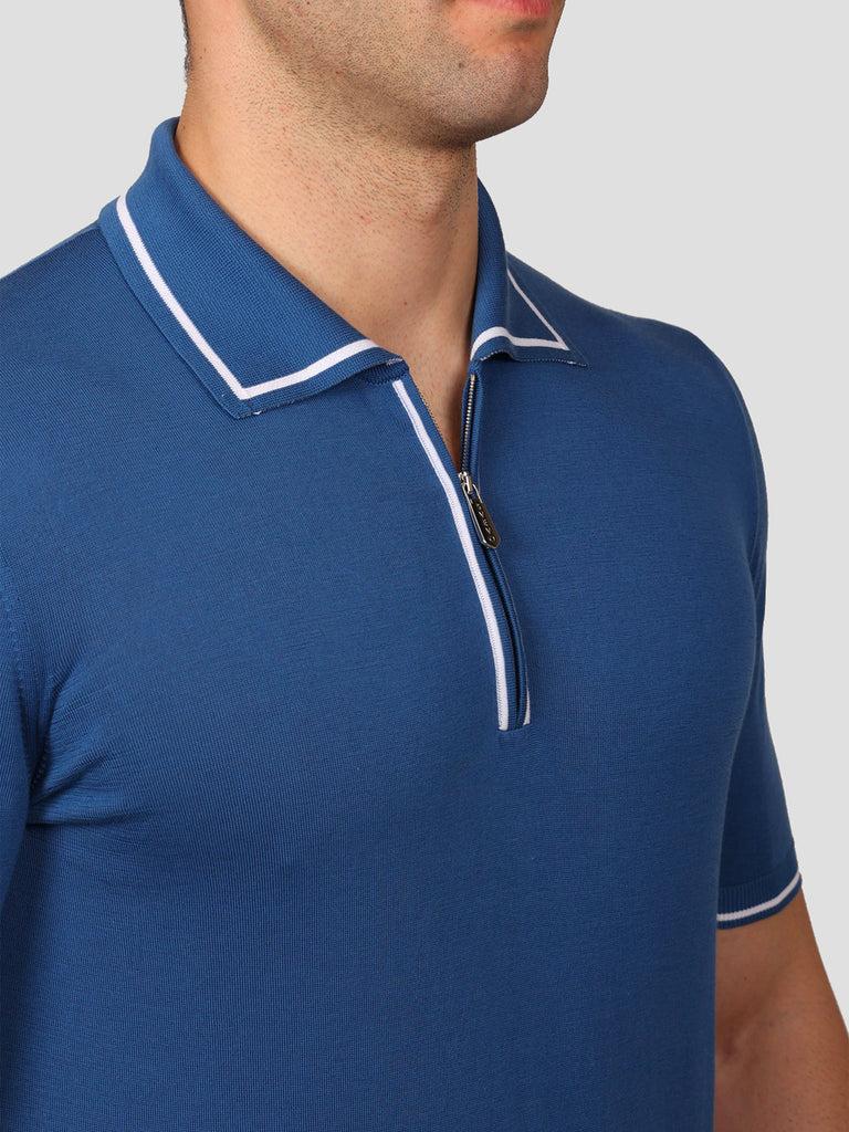 Svevo Maglia Polo con Zip 100% Cotone Makò Blu Novità