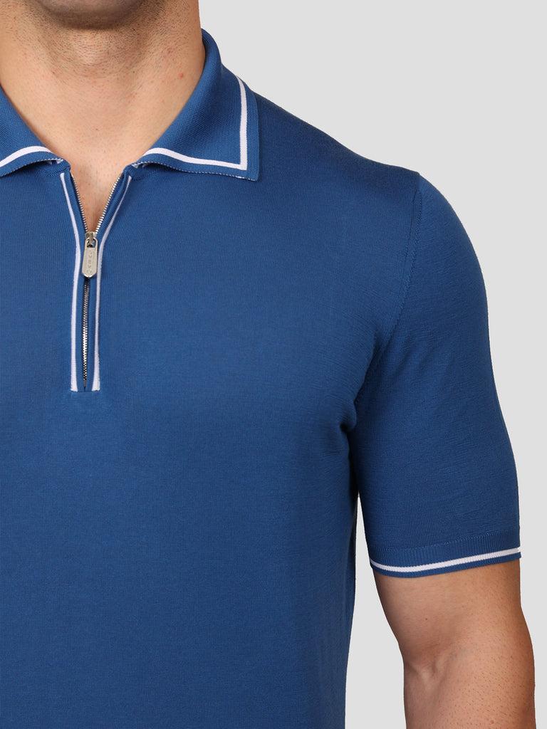 Svevo Maglia Polo con Zip 100% Cotone Makò Blu Novità