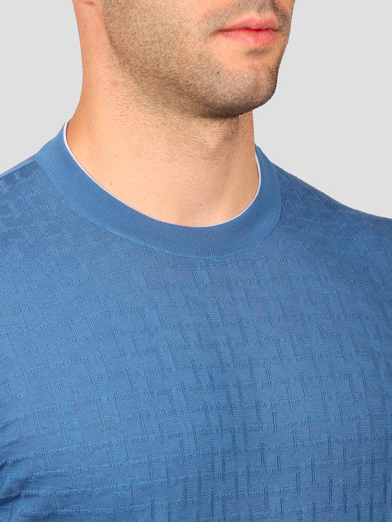 Svevo Maglia Girocollo 100% Cotone Makò Bluette In Vendita