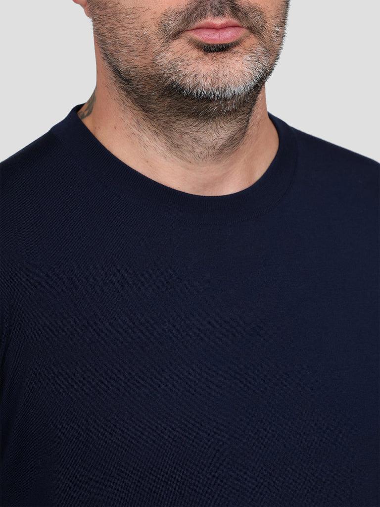Svevo Maglia Girocollo Lana Merino Superfine 160's Blu Sottocosto