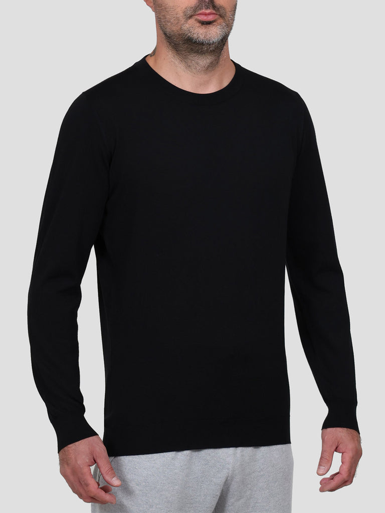 Svevo Maglia Girocollo Lana Merino Superfine 160's Nera Convenienza