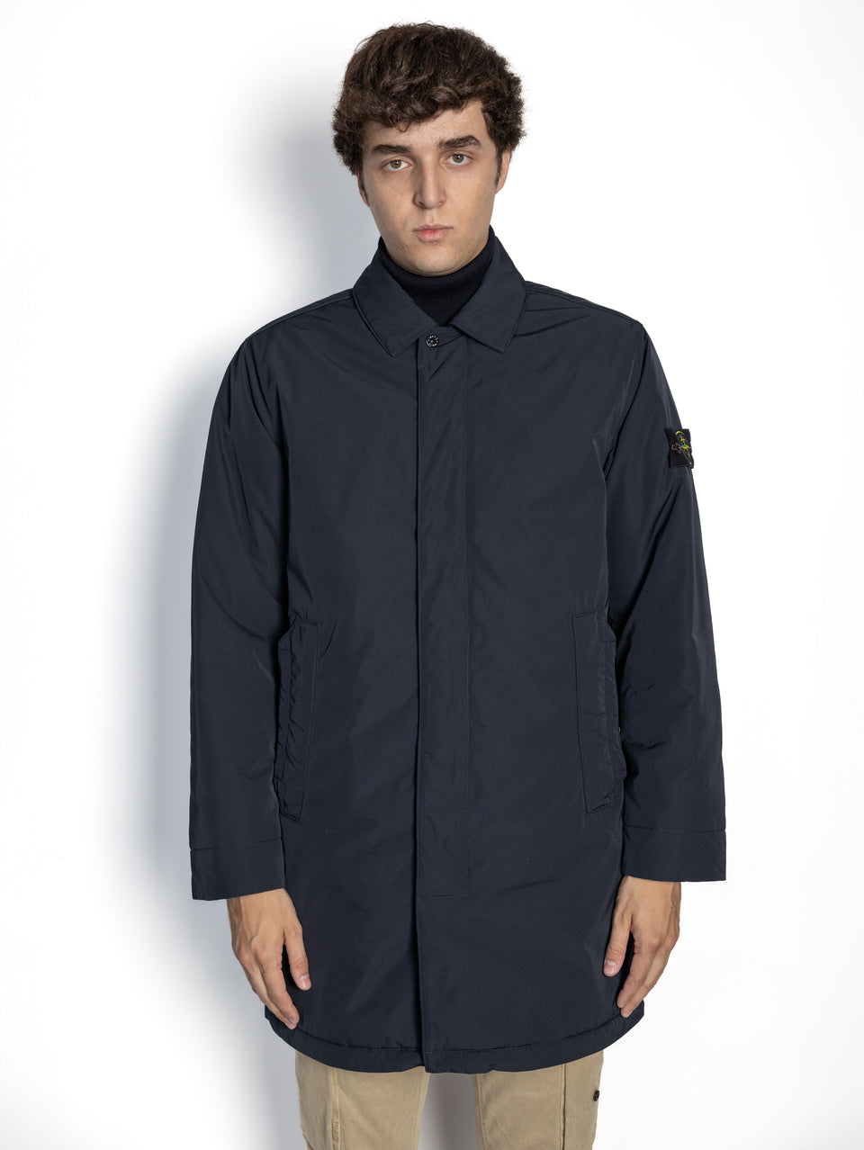 STONE ISLAND Cappotto in Micro Twill con Imbottitura Blu Saldi