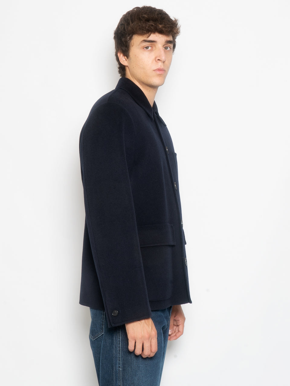 AMARANTO Giacca Worker in Cashmere e Lana Navy Saldi Di Fabbrica