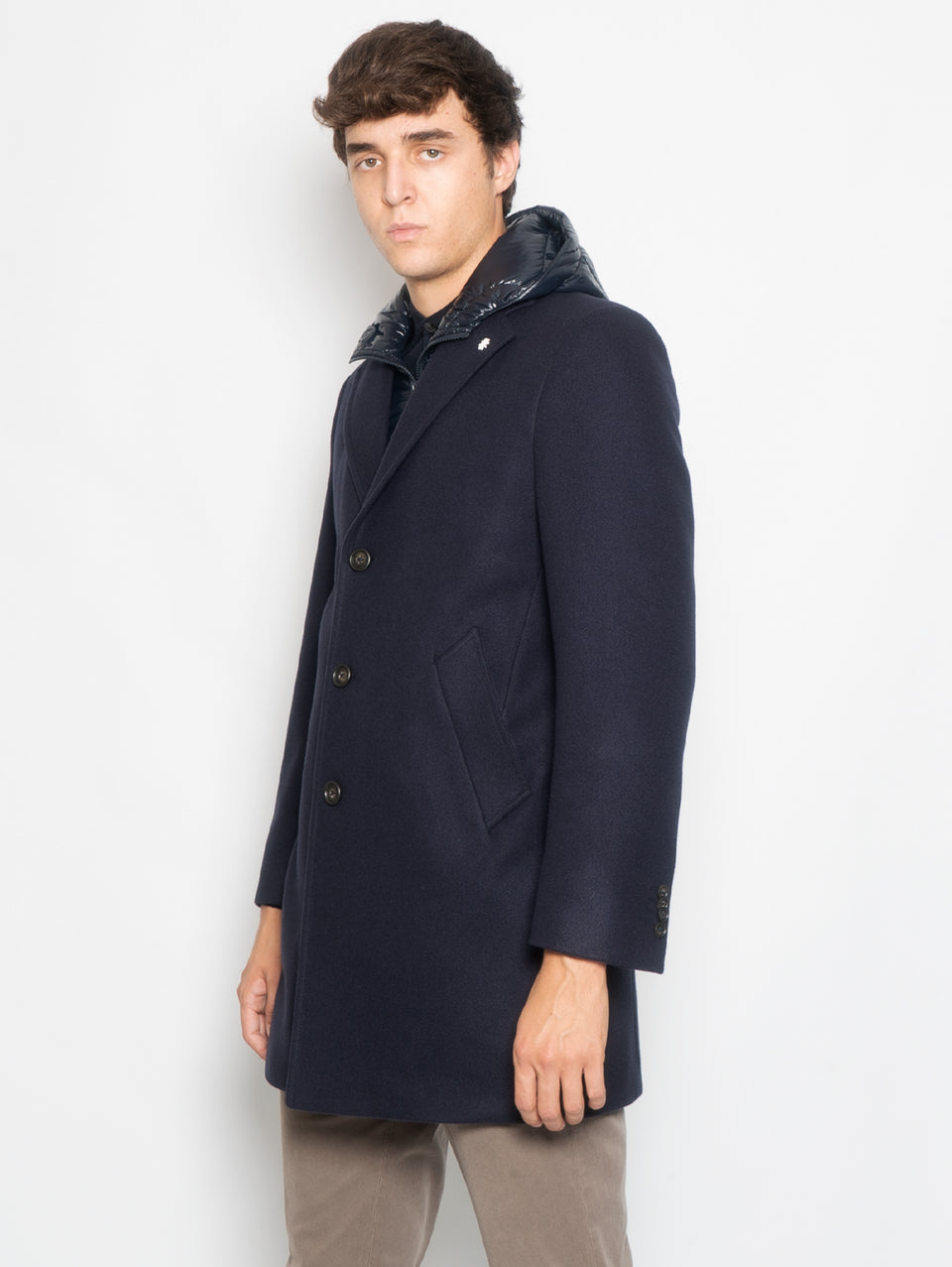 MANUEL RITZ Cappotto con Pettorina e Cappuccio Staccabile Blu Negozio