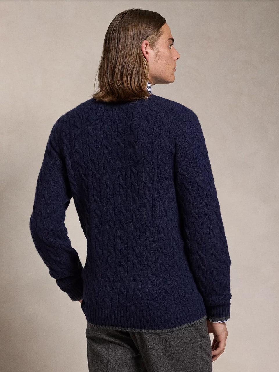 RALPH LAUREN Cardigan in Lana e Cashmere a Trecce Blu Affare Del Giorno