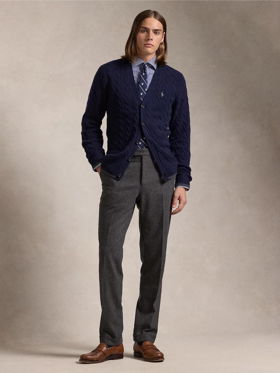 RALPH LAUREN Cardigan in Lana e Cashmere a Trecce Blu Affare Del Giorno