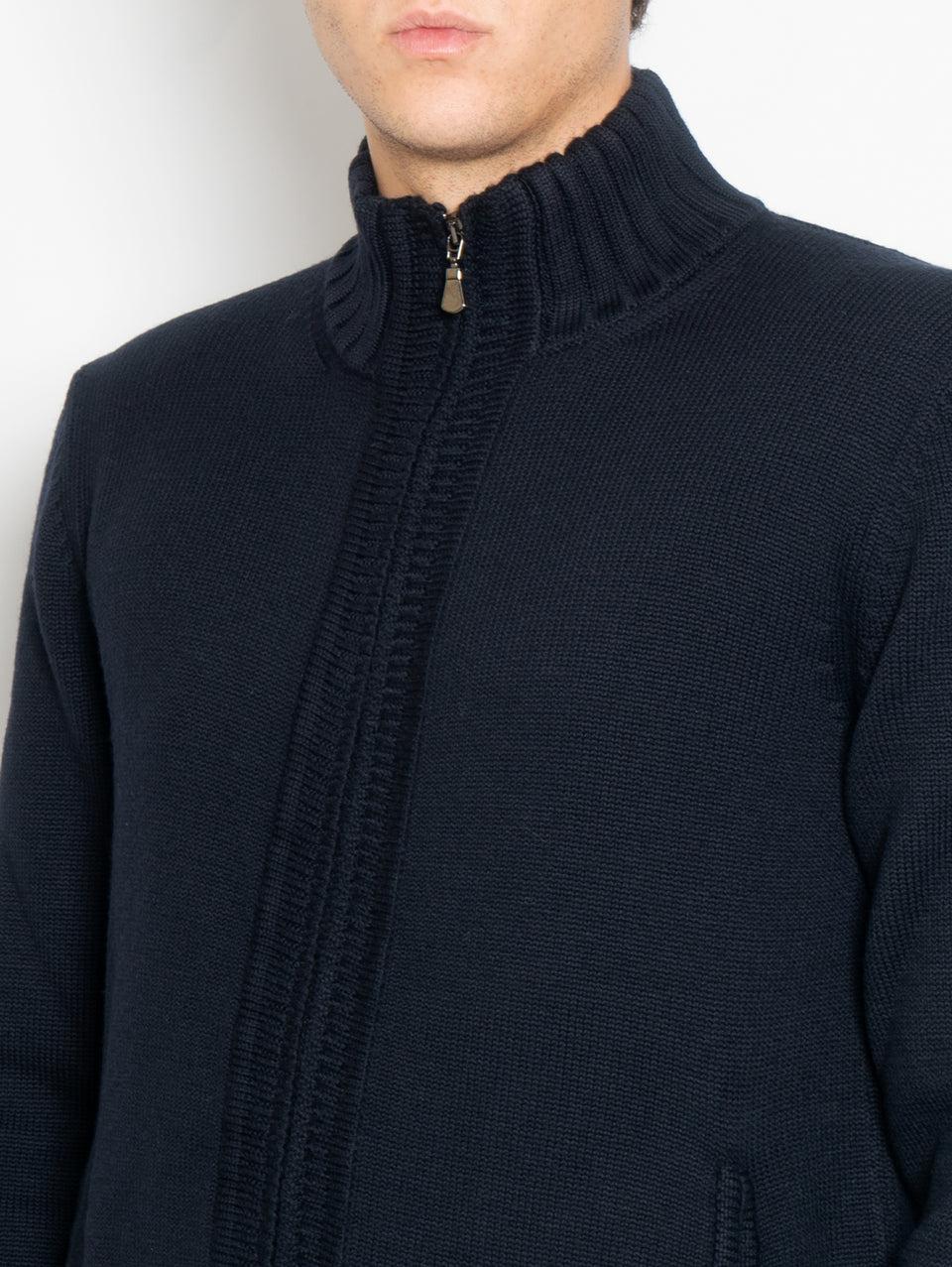 ALPHA STUDIO Cardigan in Maglia Full Zip Blu Economico