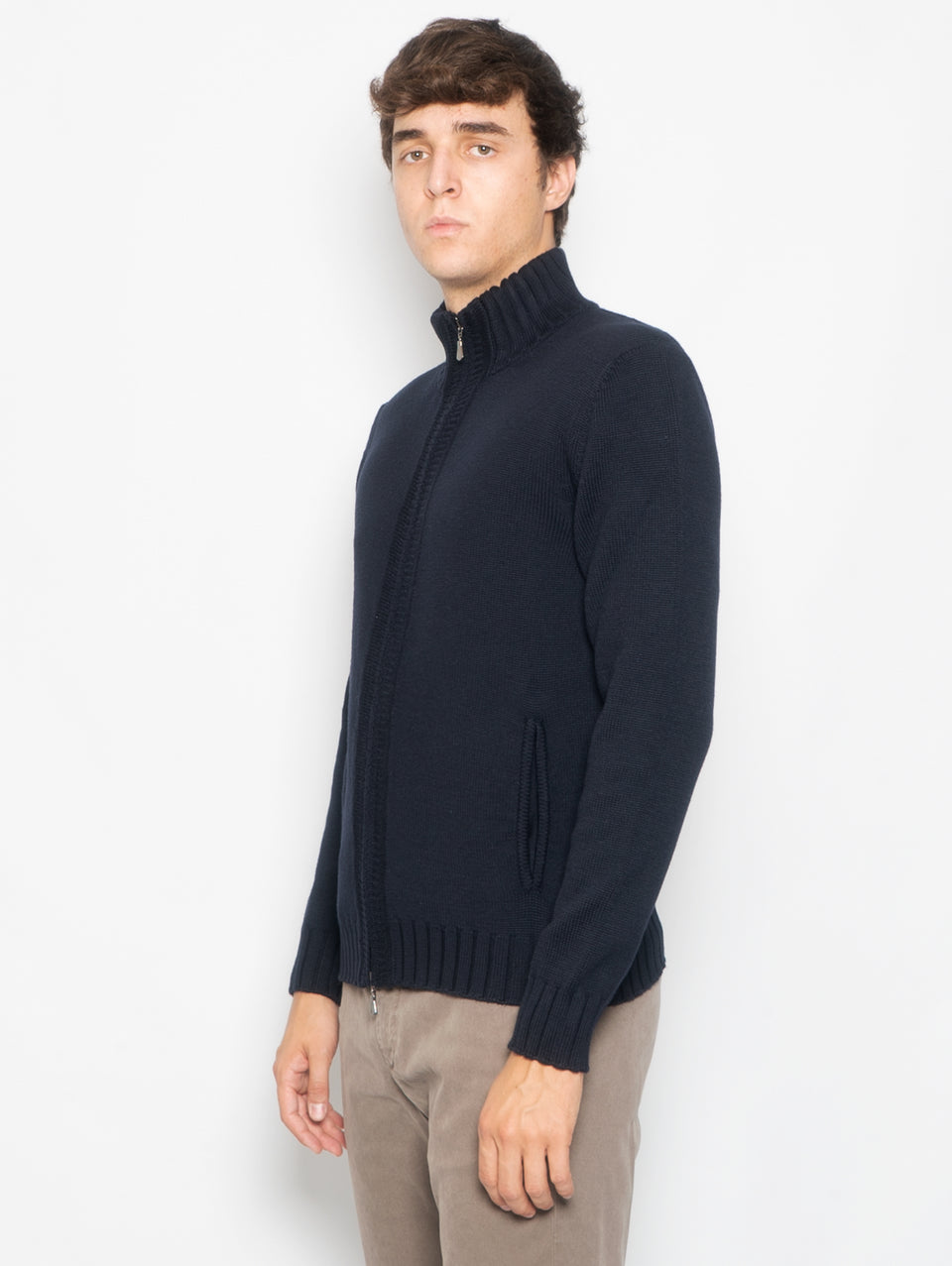 ALPHA STUDIO Cardigan in Maglia Full Zip Blu Economico