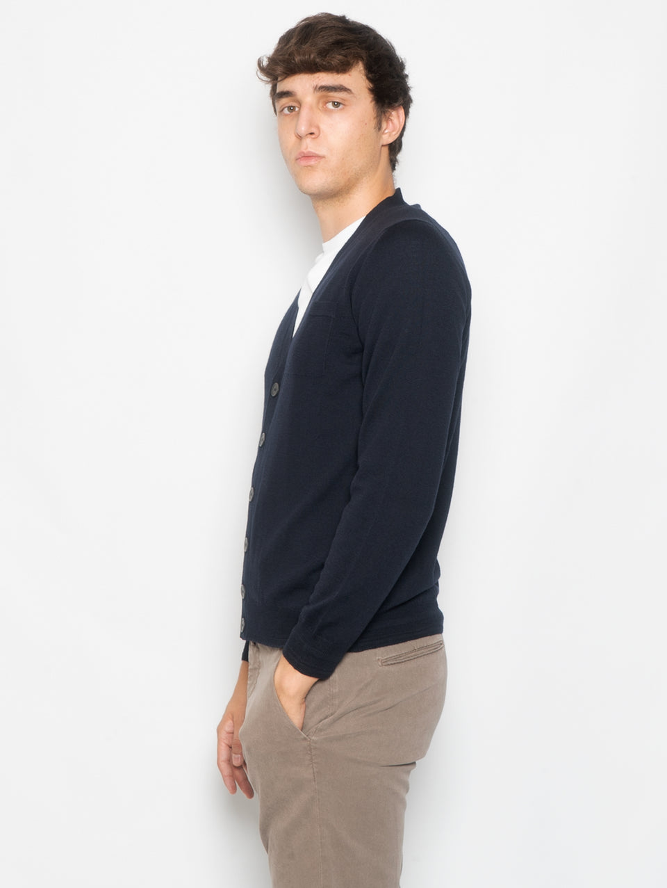 ALPHA STUDIO Cardigan con Taschino in Merinos Blu Outlet