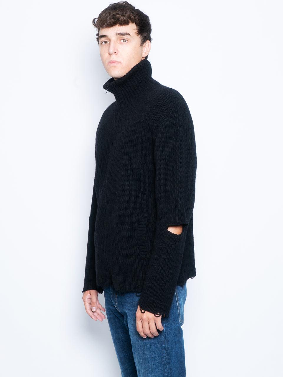 A PAPER KID Cardigan Full Zip Destroyed Nero In Vendita