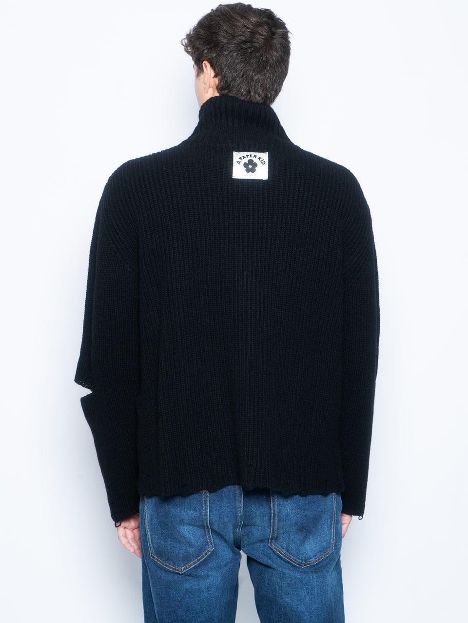 A PAPER KID Cardigan Full Zip Destroyed Nero In Vendita