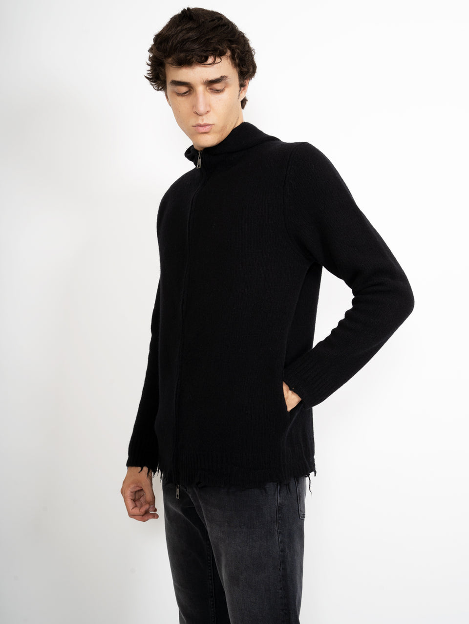 GIORGIO BRATO Cardigan in Maglia con Cappuccio Nero Hotsell