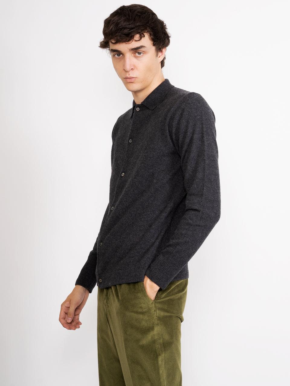 OFFICINE GÉNÉRALE Cardigan con Colletto a Polo Grigio Vendita Calda