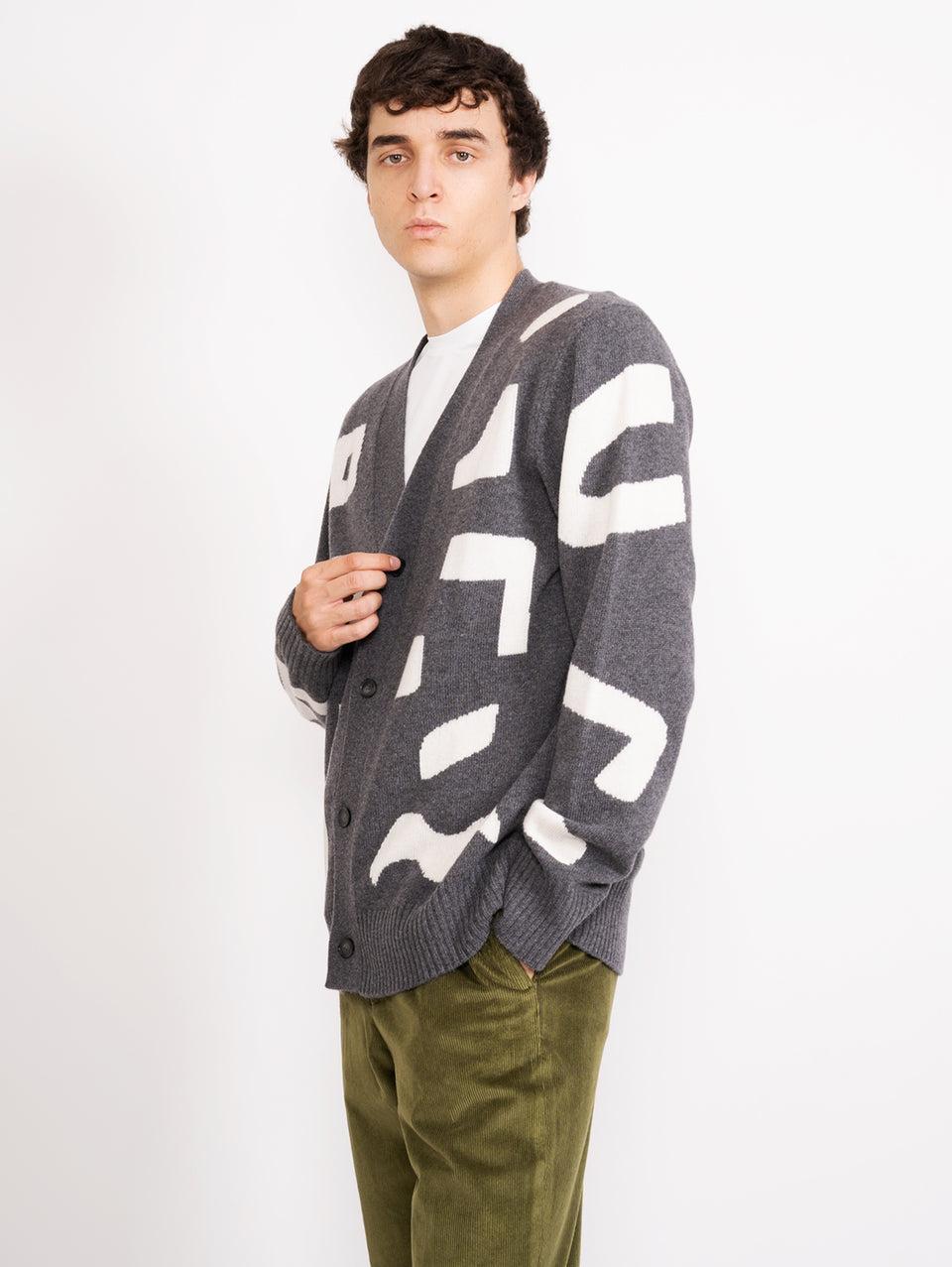 OFFICINE GÉNÉRALE Cardigan con Intarsio a Contrasto Grigio Vendita Economica