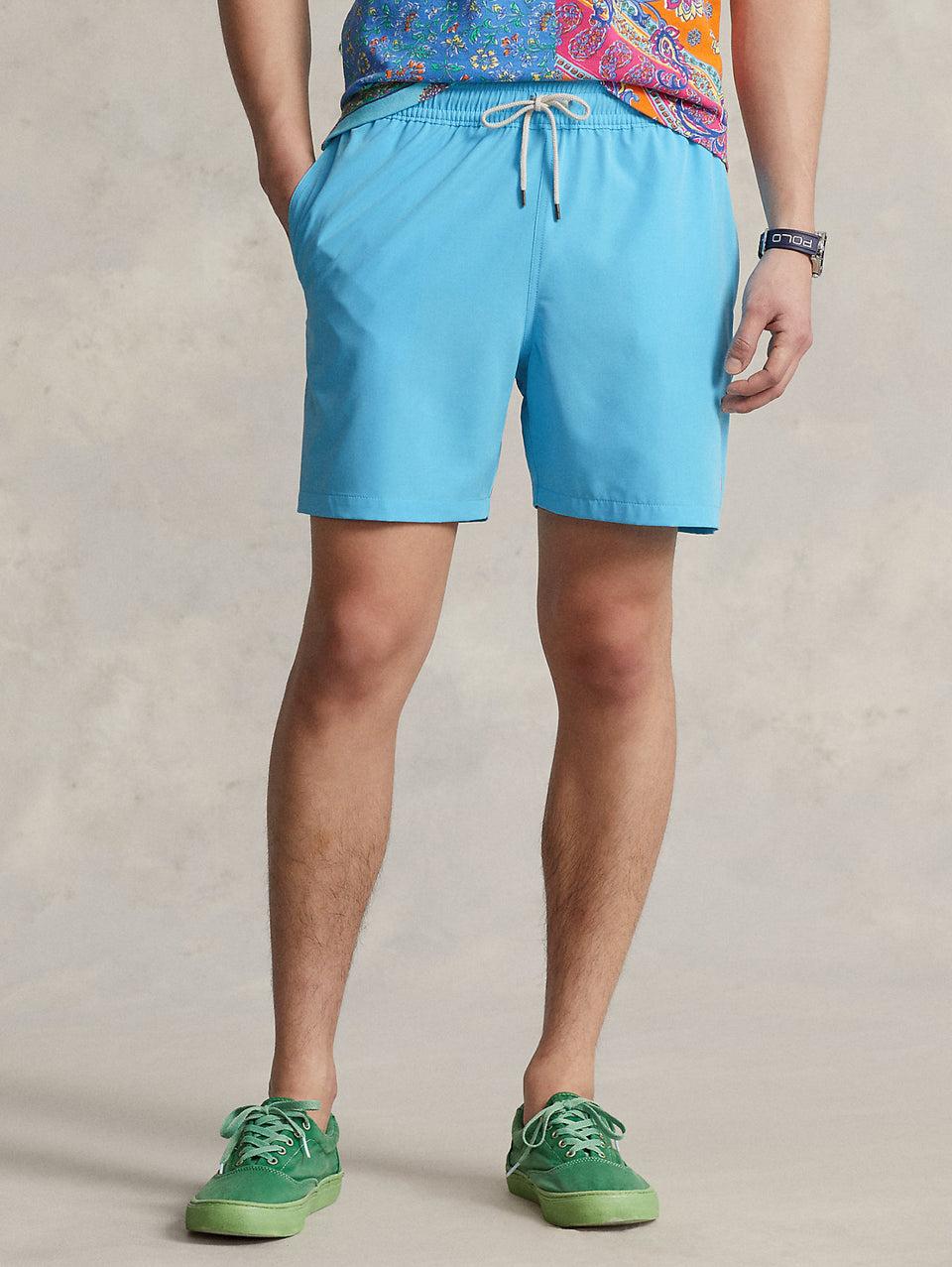 RALPH LAUREN Boxer da Mare Tinta Unita Traveler Turchese Nuovo