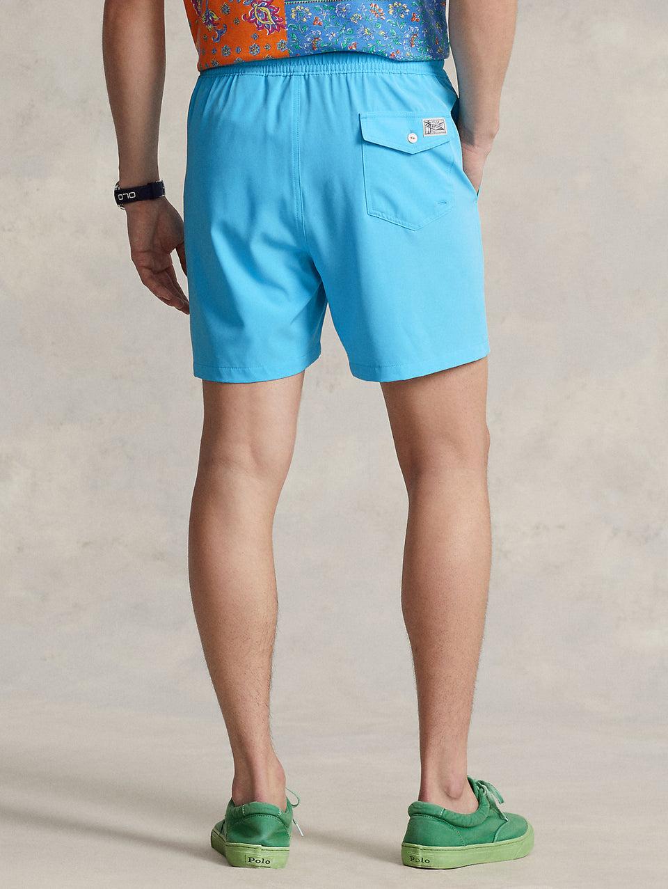 RALPH LAUREN Boxer da Mare Tinta Unita Traveler Turchese Nuovo