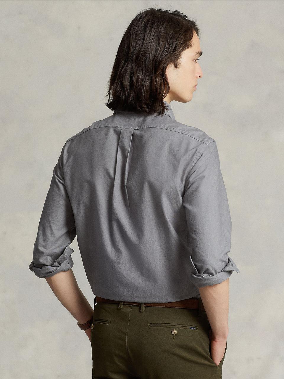 RALPH LAUREN Camicia in Cotone Oxford Slim Filt Grigia Consegna Veloce