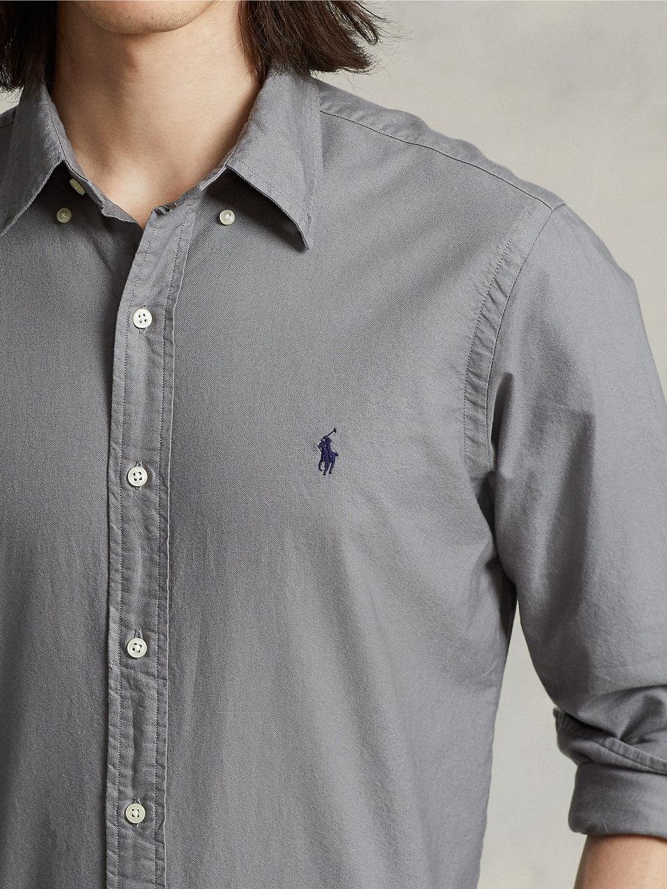 RALPH LAUREN Camicia in Cotone Oxford Slim Filt Grigia Consegna Veloce