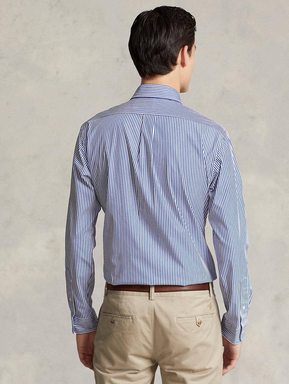 RALPH LAUREN Camicia in Popeline Elasticizzato a Righe Blu/Bianco Nuovo