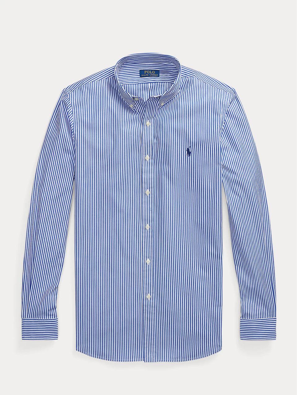 RALPH LAUREN Camicia in Popeline Elasticizzato a Righe Blu/Bianco Nuovo