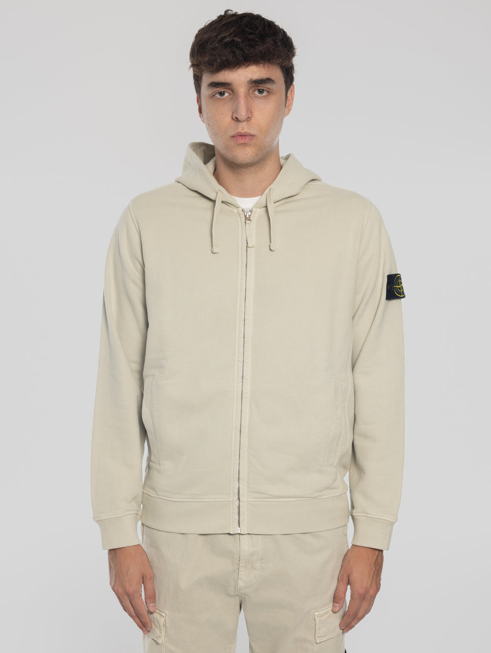 STONE ISLAND Felpa Full Zip in Cotone Organico Stucco Hotsell