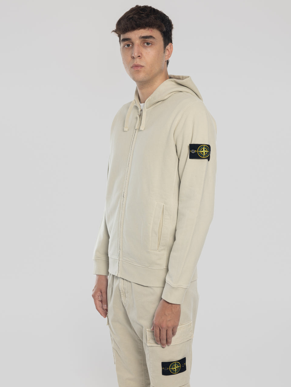 STONE ISLAND Felpa Full Zip in Cotone Organico Stucco Hotsell