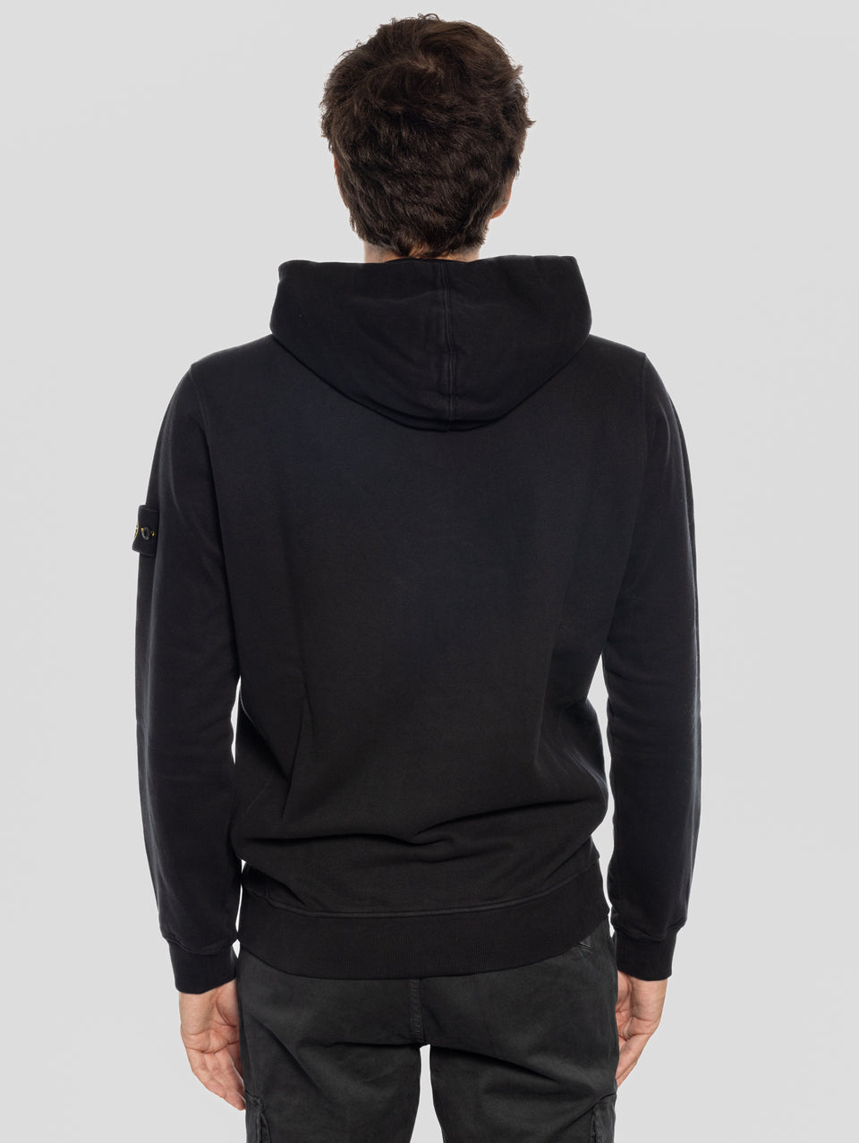 STONE ISLAND Felpa Full Zip in Cotone Organico Nero Saldi Di Fabbrica