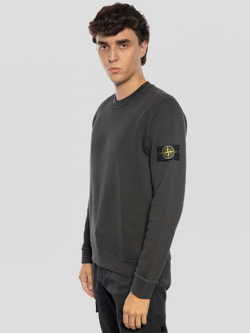 STONE ISLAND Felpa Girocollo in Cotone Diagonale Grigio I Più Venduti