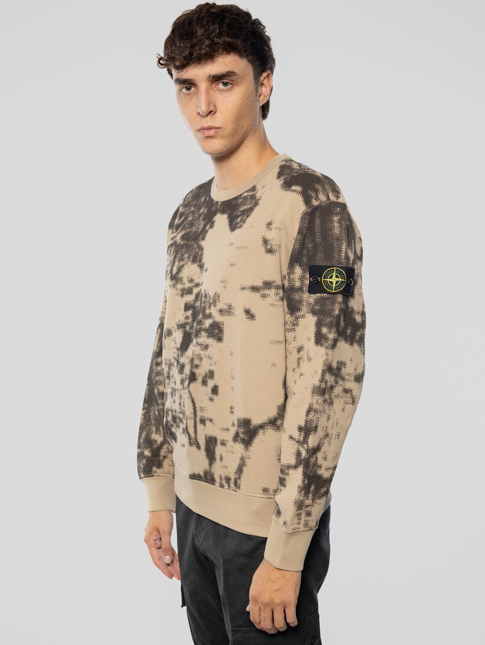 STONE ISLAND Felpa Girocollo Stampa Earth Mapping Beige Nuova