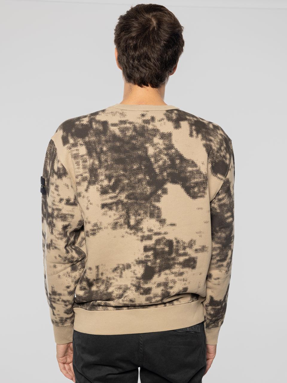 STONE ISLAND Felpa Girocollo Stampa Earth Mapping Beige Nuova