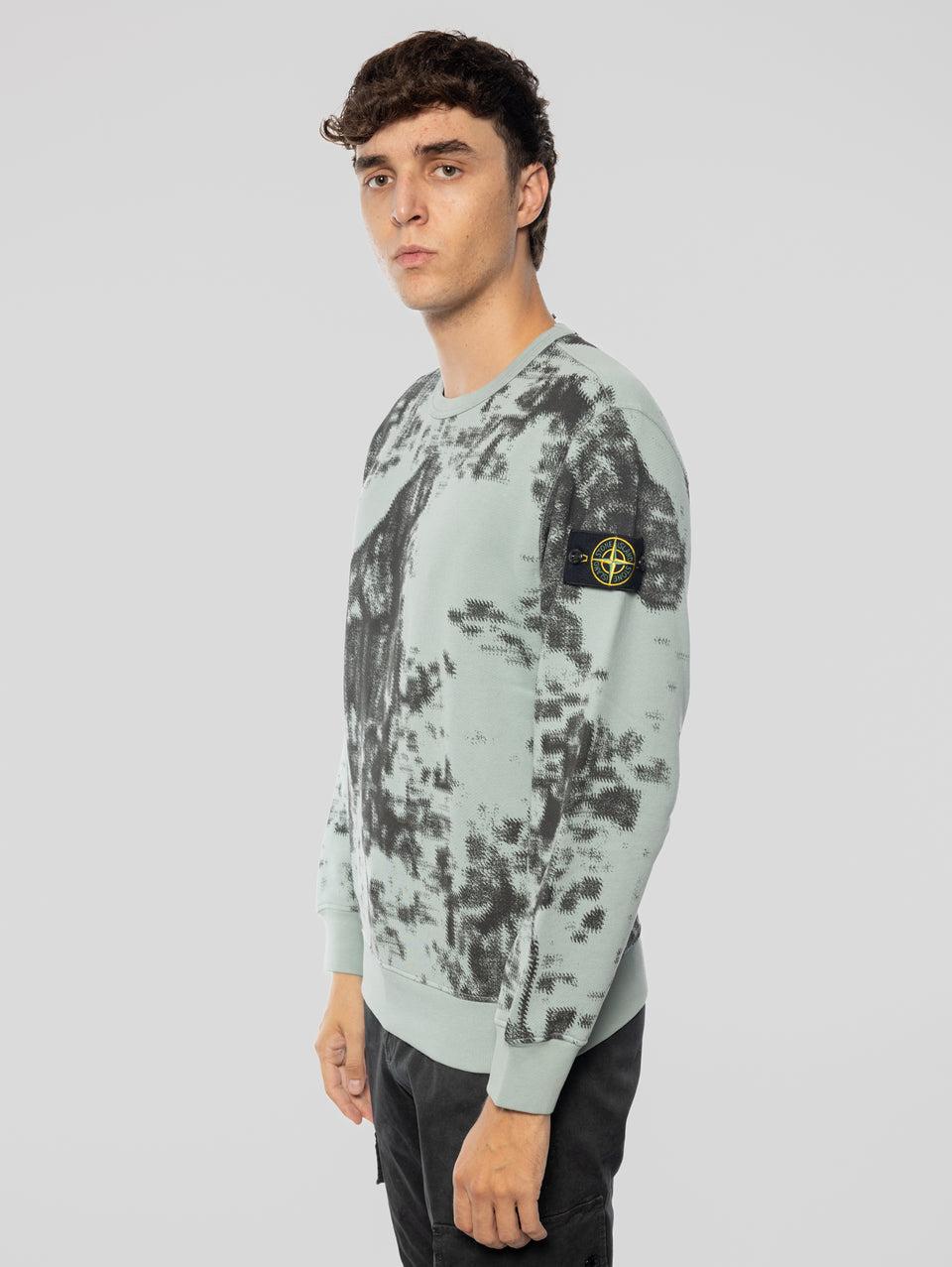 STONE ISLAND Felpa Girocollo Stampa Earth Mapping Verde/Grigio Moda