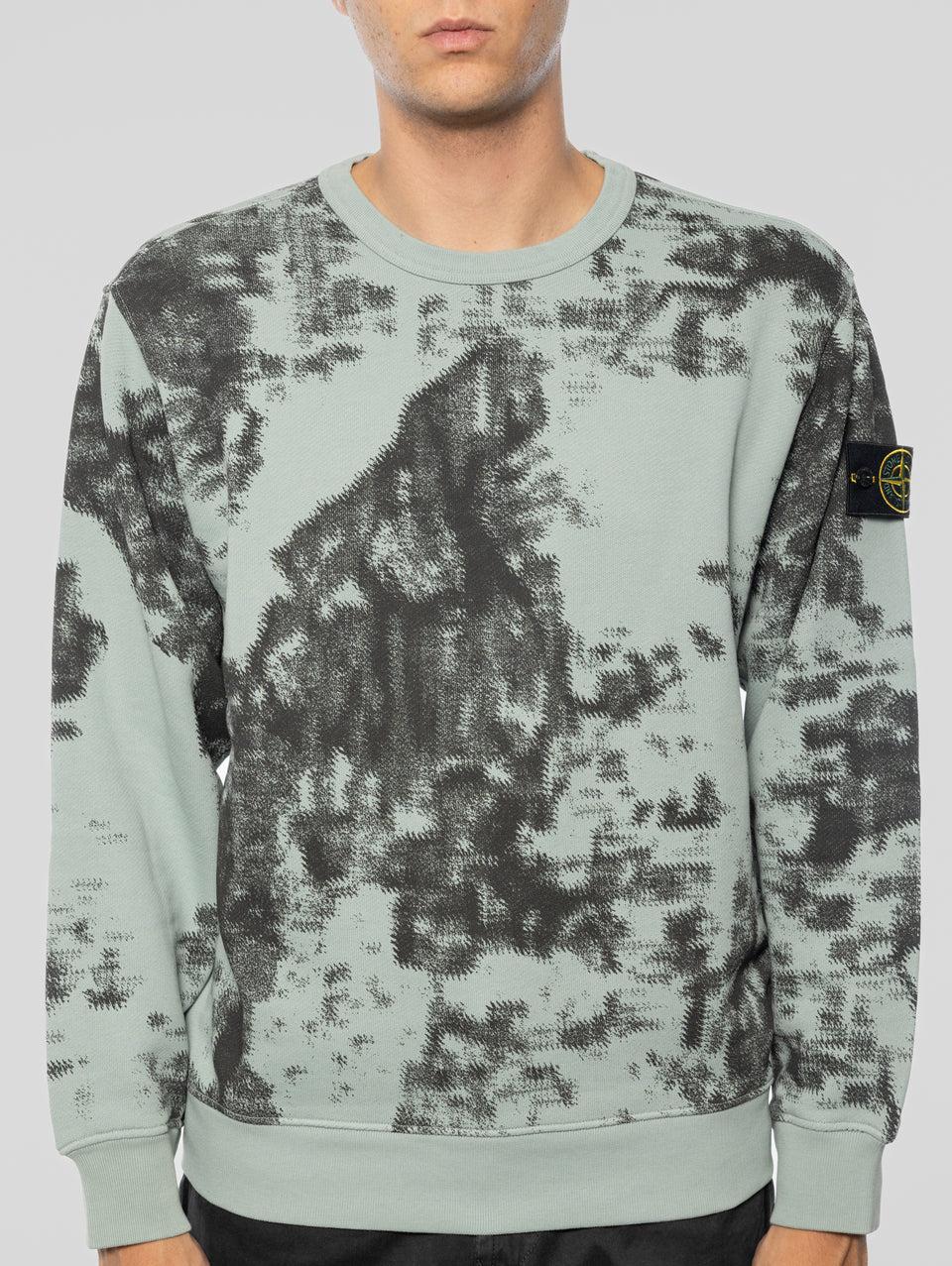 STONE ISLAND Felpa Girocollo Stampa Earth Mapping Verde/Grigio Moda