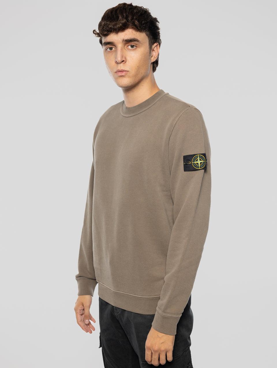 STONE ISLAND Felpa Girocollo in Cotone Diagonale Noce Sottocosto