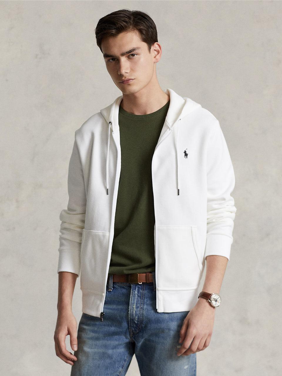 RALPH LAUREN Felpa con Cappuccio e Zip in Maglia Doppia Bianco Italia