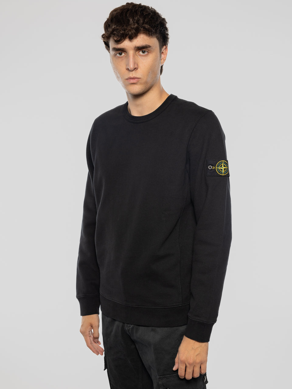 STONE ISLAND Felpa Girocollo in Cotone Nero 2025