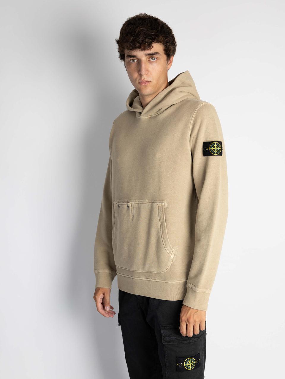 STONE ISLAND Felpa con Cappuccio e Tasca Marsupio Biscotto In Linea