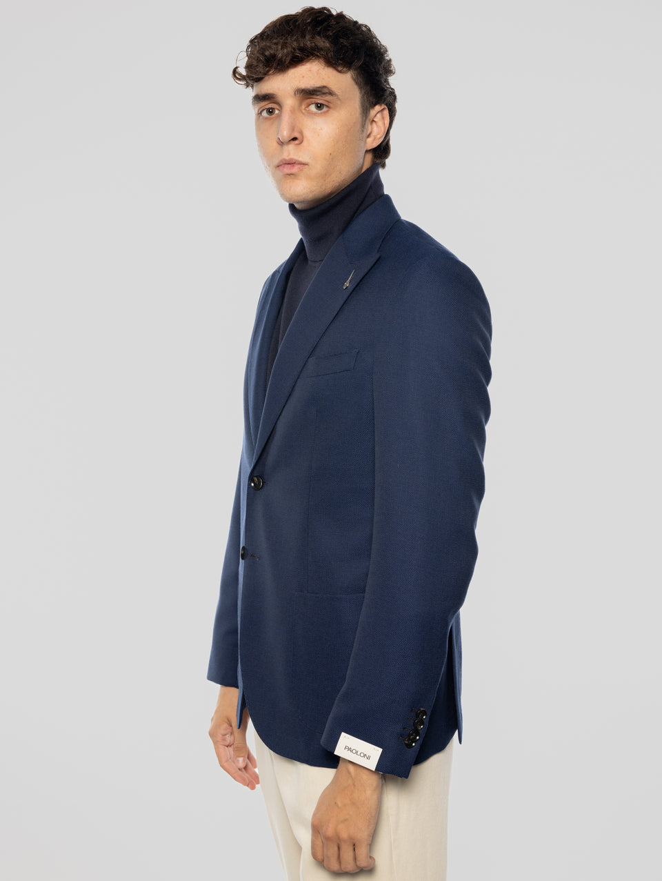 PAOLONI Giacca Sfoderata in Lana Oxford Blu Nuovo