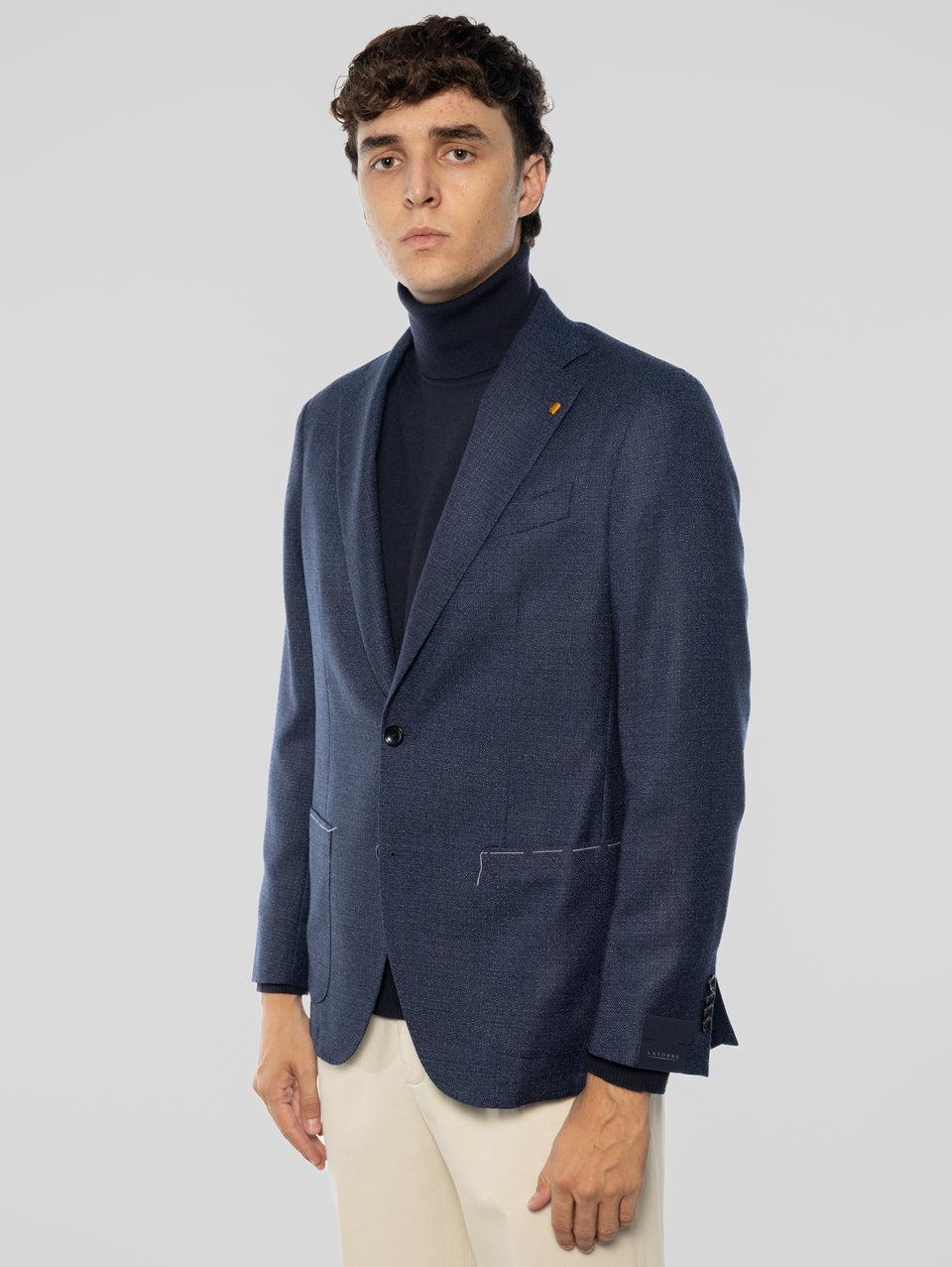 SARTORIA LATORRE Giacca Sfoderata in Pura Lana Blu Melange Promozione