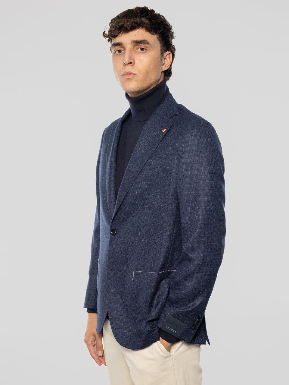 SARTORIA LATORRE Giacca Sfoderata in Pura Lana Blu Melange Promozione