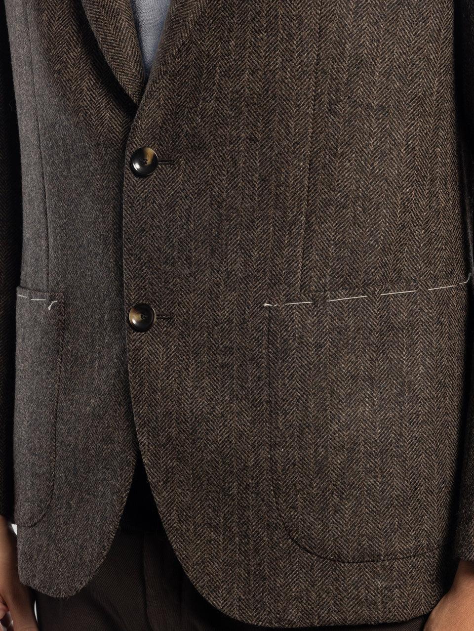 SARTORIA LATORRE Giacca Sfoderata Spinata Herringbone Marrone Spedizione Gratuita